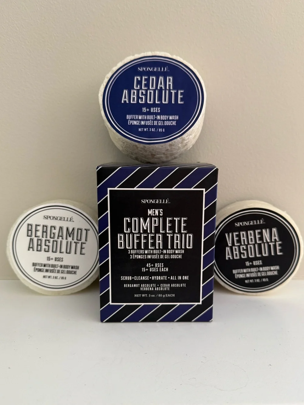 Spongelle Men's Buffer Trio Bergamot Cedar Verbena NEW IN BOX